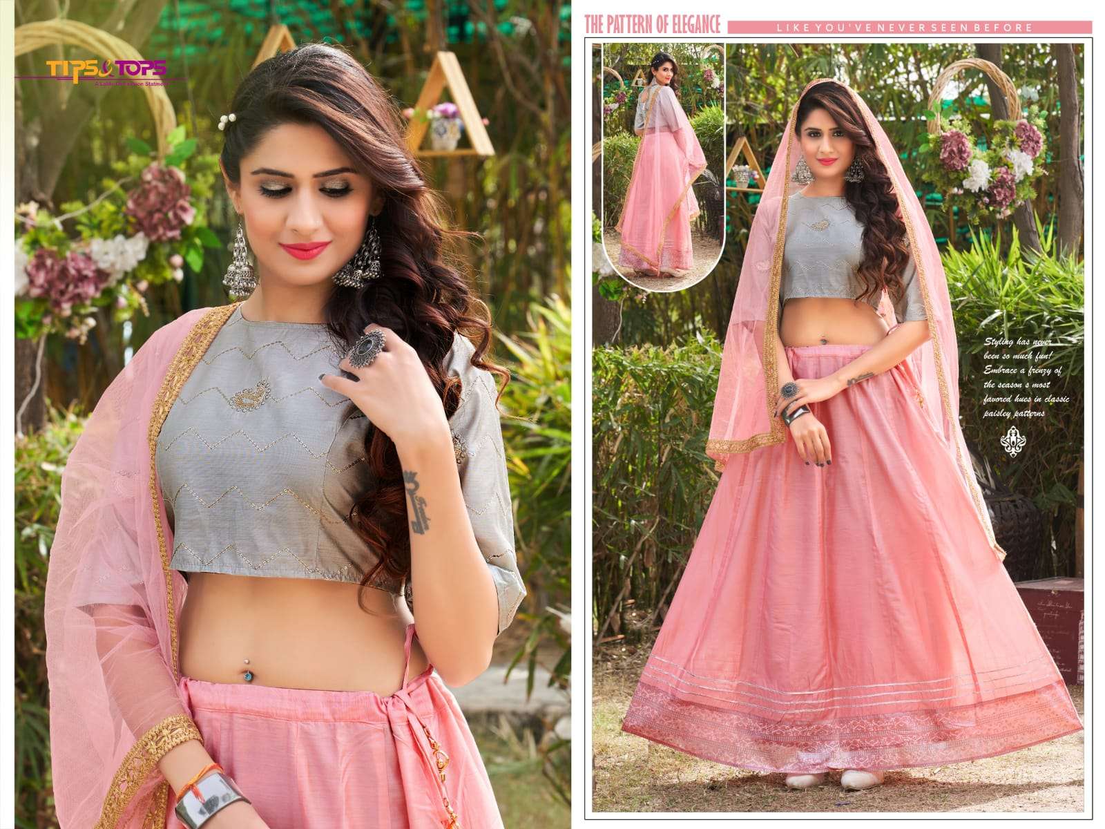 Tips &Tops-Lehnga Vol 02-Viscos-Chanderi-Prints -Handwork-Crop-Top-with-Chanderi-Flaired Skirt And Net With Lace-Work-Dupatta-06